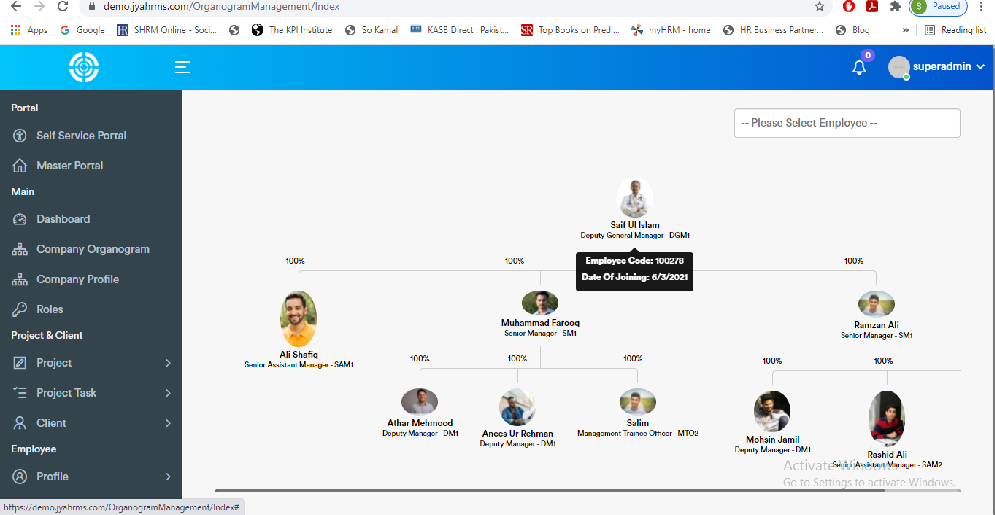 JYA HRMS – ORGANOGRAM Snapshot of Flow of Document, Authority, Hierarchy…